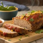 Tasty Mexican Meatloaf accompanied by salsa and lime wedges.