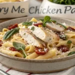 A delicious serving of marry me chicken pasta topped with fresh basil and Parmesan cheese.