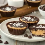 Delicious homemade PEANUT BUTTER MARSHMALLOW CUPS on a rustic wooden table.