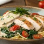 Delicious Tuscan Chicken Pasta with creamy sauce and fresh ingredients.