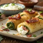 Plate of Texas Twinkies with dipping sauce and garnished with green onions.