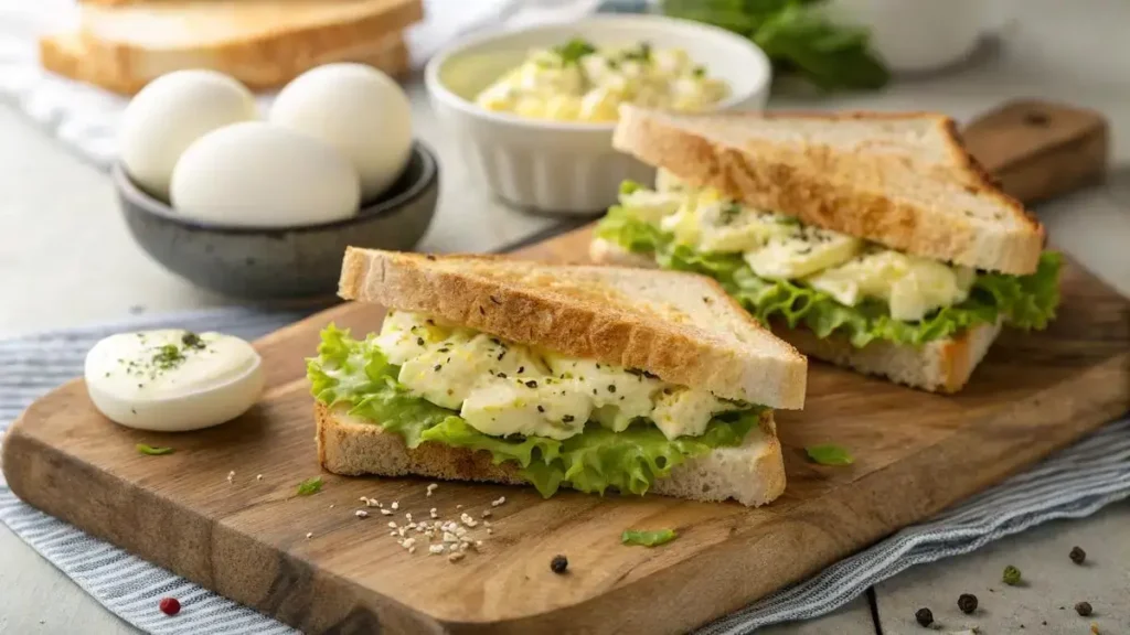 Delicious egg salad sandwich with toasted bread and fresh ingredients.