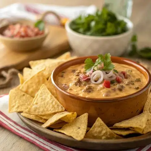 Creamy ROTEL DIP garnished with cilantro and green onions.