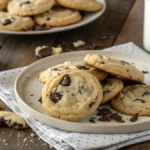 Plate of cookies and cream cookies with a glass of milk in the background.