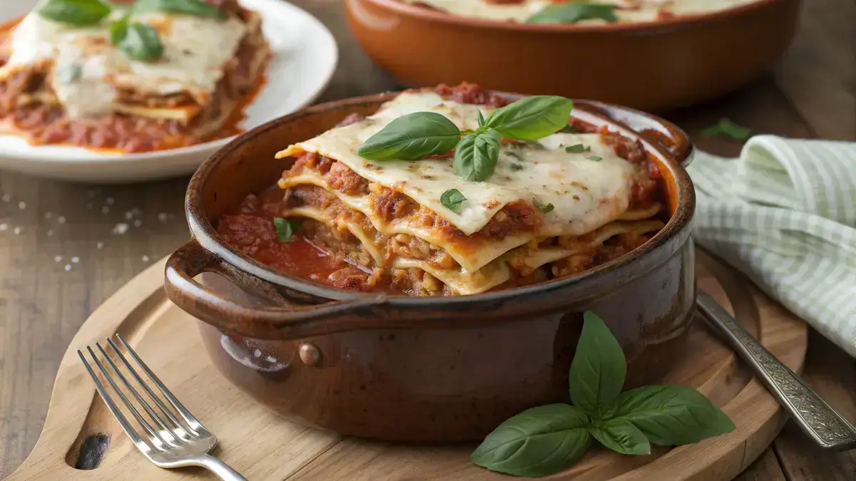 Delicious CROCKPOT LASAGNA with layers of cheese and sauce in a rustic crockpot.