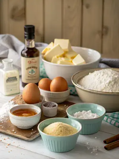 Ingredients for a sugar free cake displayed on a kitchen table.