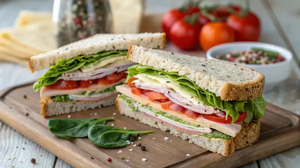 A delicious gluten free sandwich with turkey, lettuce, and tomato on toasted bread.