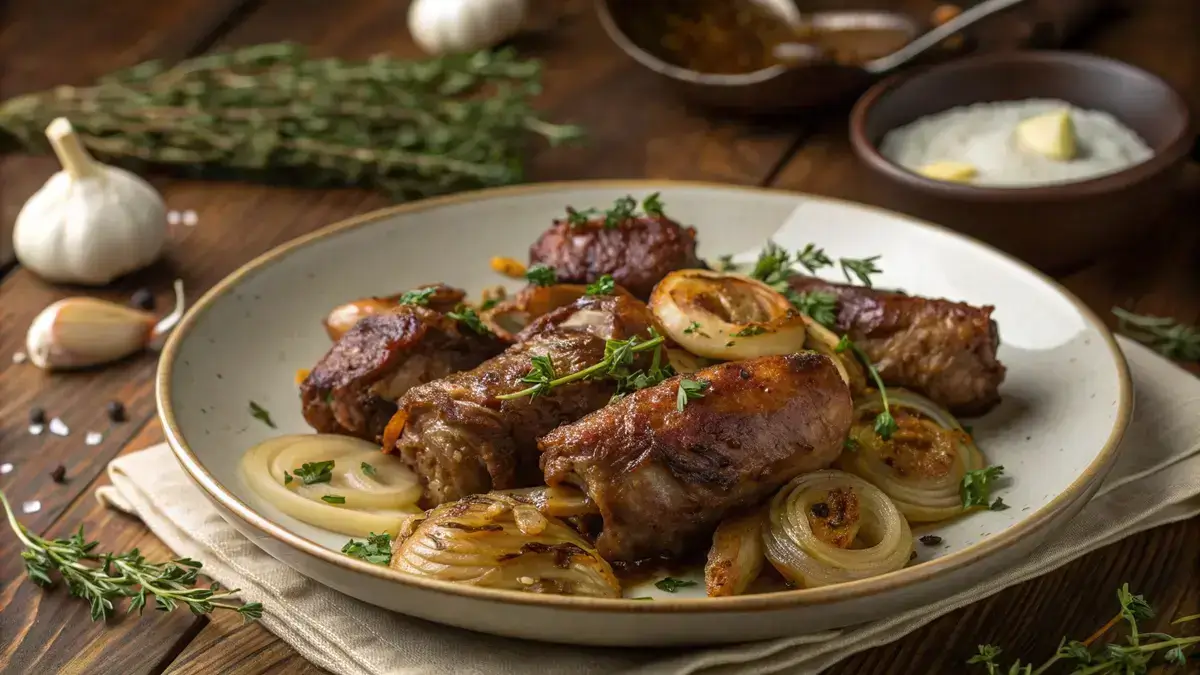 Deliciously cooked turkey necks served with sautéed onions and garlic.