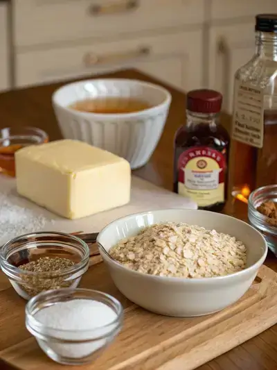 Ingredients for flapjacks displayed on a kitchen table.