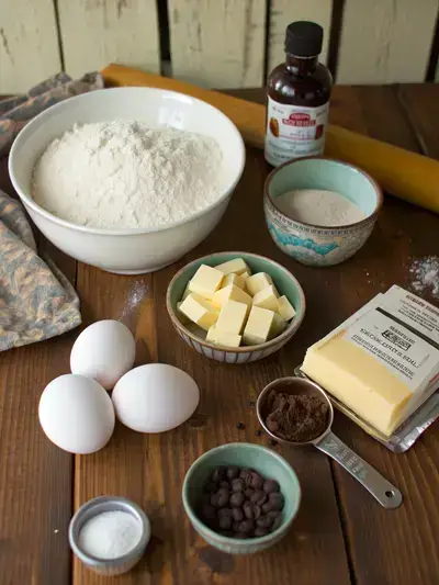 Ingredients for cake bar recipe displayed on a kitchen table.