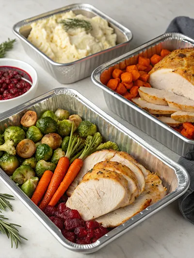 Sheet pans with roasted chicken and vegetables and sheet pan salmon with lemon and green vegetables