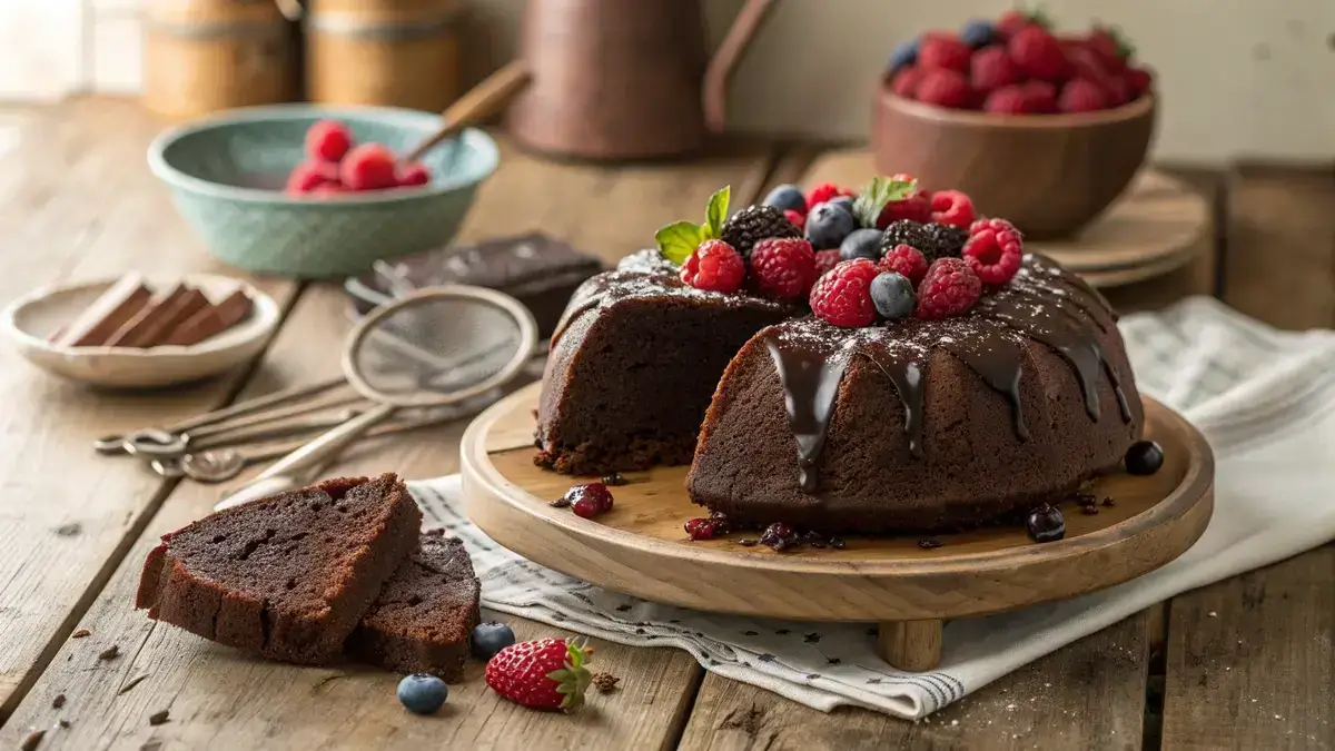 A slice of Chocolate Mayonnaise Cake on a plate, showcasing its moist texture and rich chocolate color.