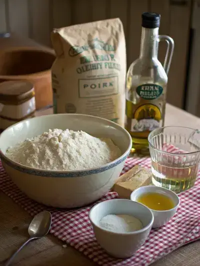 Ingredients for sub rolls arranged on a rustic kitchen table.
